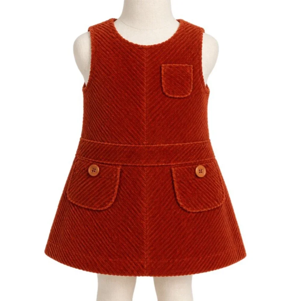 Vintage Gymboree Cute As A Button Corduroy Pinafore Jumper Dress Rust Size 3
